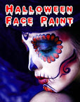 MEICOLY Red White Blue Face Body Paint with Setting Powder and Sponges,Water Based Face Paint for Halloween SFX Clown Devil Spiderman Cosplay Makeup,4th of July Body Paint