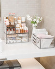 Yieach 3 Pack Clear Makeup Organizer Countertop for Dresser,Vanity and Bathroom Counter Organizer,Tiered Stackable Makeup Acrylic Organizers with 9 Drawer for Skincare,Brush and Make up Holders