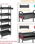 Calmootey 5-Tier Rolling Utility Cart with Drawer,Multifunctional Storage Organizer with Plastic Shelf & Metal Wheels,Storage Cart for Kitchen,Bathroom,Living Room,Office,Black