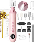 Professional Manicure Pedicure Electric Toenail Grinder Kit - Cordless Electric Nail File Set for Thick Nails Hand Feet Care ,15 Speed,Nail Drill with LED Display Ideal Gift for Men and Women-Pink