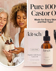 Kitsch Organic Castor Oil for Hair Growth - 100% Pure Castor Oil, Organic Cold Pressed Unrefined Glass Bottle for Face, Skin, Lashes, Brows, Scalp, Nails & Belly Button - Hexane Free, USDA - 2 oz