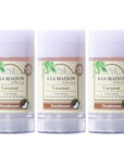 A La Maison Coconut Aluminum Free Deodorant for Women and Men - Natural Deodorant (3 Stick Bulk Pack)