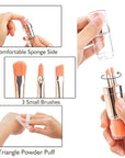 kullder Travel Makeup Brush 5 in 1 Makeup Brush set Blend Sponge Eyebrow Eyeshadow & Blush Brushes for Foundation Concealer Double Ended Makeup Brush with Powder Puff Ideal Womens Gifts