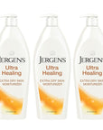 Jergens Ultra Healing Dry Skin Lotion, Hand and Body Moisturizer for Quick Absorption into Extra Dry Skin with Hydralucence Blend, Vitamins C, E and B5, White, 21 oz, Pack of 3