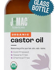 J MAC BOTANICALS, Organic Castor Oil Cold Pressed (Glass Bottle, 16 oz) pure unrefined, hexane free for face, skin, eyelashes, pack wraps, pads