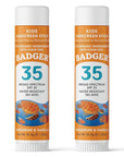 Badger Mineral Kids Sunscreen Face Stick SPF 35, Zinc Oxide Travel Size Sunscreen Stick for Kids, 97% Organic Ingredients, Reef Safe, Water Resistant, .65 oz, 2-Pack