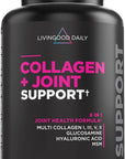 Livingood Daily Collagen + Joint Support, Grass Fed Multi Collagen Peptides I III V X with Hyaluronic Acid, Joint Support Supplement for Women & Men, Hair Skin Nails, Keto & Gluten Free, 120 Capsules
