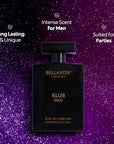 BellaVita Luxury KLUB Men's Eau De Parfum (100ml) | Intense, Masculine Party Perfume for Men | Notes: Lemon, Jasmine, Rose, Musk, Amber and Patchouli | Made with Premium Long-Lasting Perfume Oils