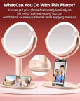 MIYADIVA Makeup Mirror with Lights,20X Magnifying Mirror with Light and Touch Switch,Vanity Mirror with 3 Color Light and 80 LEDs,2-Sided Lighted Magnified Mirrors 8.8 Inches, Pink