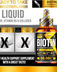 PURE RESEARCH Biotin & Collagen 60,000mcg Hair Growth Liquid Drops, Supports: Strong Nails, Glowing Skin, Healthy Hair Growth, More Absorption Than Capsules & Pills (4Fl Oz)
