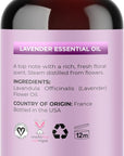Pure Lavender Essential Oil - Lavender Oil for Hair Skin and Nails Plus Aromatherapy Diffusers Humidifiers Linens and Baths for at Home Spa Self Care - Premium Grade Non-GMO in Glass Bottle (4 Fl Oz)