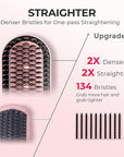 TYMO Hair Straightener Brush - Upgraded Ionic Plus Straightening Brush with Dense Bristles, 16 Temps, Dual Voltage | Ceramic Hot Comb for Women | Flat Iron for Thick Curly Hair, Pink