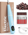 Electric Nail Drill Kit Professional - 9 Speed Cordless Electric Nail File with LED Display, Portable Nail Drill Machine for Acrylic Gel Nails, Hand Feet Trimmer Buffer Tool for Women Men Baby Blue