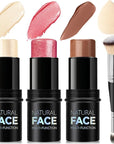 3Pcs Cream Contour Stick Makeup Kit, Shades with Highlighter, Blush and Bronzer Contour Stick for Sculpt the Cheeks, Long Lasting, Waterproof, Matte & Dewy Finish LIGHT(1+3+4)