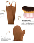 FUNAN Self Tanning Applicator Kit with Soft Mitt, Back Lotion Strap, and Ultra Soft Rose Gold Kabuki Brush, Brown, 3 Piece Set