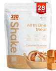310 Nutrition All-In-One Meal Replacement Shake Powder - Plant-Based Protein Smoothie Blend w/High Fiber, Probiotics & Adaptogens - Low Carb, Vegan, Keto & Paleo Friendly - Caramel Sundae - 28 Srv