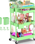 Goovilla 3 Tier Rolling Utility Cart Organizer with Removable Drawer, Stable and Sturdy Green Rolling Storage Carts with 2 Lockable Wheels for Bathroom, Kitchen, Snack, Craft, Makeup, Baby Essentials