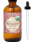 US Organic Rosehip Seed Oil, USDA Certified Organic, Cold Pressed, Virgin Organic, Amber Glass Bottle and Glass Eyedropper for Easy Application - 4 oz (115 ml)