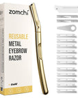 ZOMCHI Dermaplane Razor with 11 Blades for Women & Men, Eyebrow Trimmer with Protective Silicone Cap, Face Razor for Hair Removal - Matte Gold