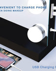 Black Hollywood Vanity Mirror with Lights, 15 Dimmable Bulbs, 3 Color Lights,Make Up Lighted Mirror, Aluminum Metal Frame, USB Charging Port(23" x 18")