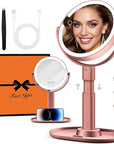B Beauty Planet Makeup Mirror with Lights, Lighted Magnifying Mirror 30X with 3 Lighting and Adjustable Brightness, 2-Sided Height Adjustable Vanity Mirror for Bathroom, Gifts for Women Rose Gold