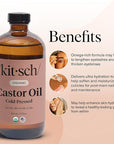 Kitsch Organic Castor Oil for Hair Growth - 100% Pure Castor Oil, Organic Cold Pressed Unrefined Glass Bottle for Face, Skin, Lashes, Brows, Scalp, Nails & Belly Button - Hexane Free, USDA - 16 oz