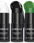 Black & Green & White Face Body Paint Stick, White Foundation Makeup, Football Baseball Eye Black Stick, Professional Halloween Face Makeup Kit for Zombie Clown Vampire Skeleton Witch Joker