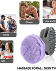 2-Pack Soft Silicone Dual-Sided Body Scrubber & Loofah | Gentle Exfoliating Shower Brush for Men & Women | Creates Rich Lather, Easy to Clean (Gray & Purple)