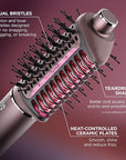 Shark FlexFusion Hair Straightener & Powerful Hair Dryer with Diffuser, Fusion Hair Brush, Ceramic Air Styler with Auto-Wrap Hair Curlers, Ceramic Plates, Cosmic Blush HD642S