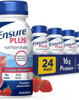 Ensure Plus Strawberry Nutrition Shake With Fiber | Meal Replacement Shake | Ready To Drink | 16g Protein and 27 Vitamins and Minerals | 8 fl oz - 24 Pack