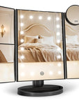 HUONUL Makeup Mirror Vanity with Lights, 2X 3X 10X Magnification, Touch Control, Trifold Mirror, Dual Power Supply, Gifts for Women, Wife, Mom, Teengirls(Black)