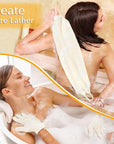 Anezus Exfoliating Back Scrubber Bath Gloves Set, Exfoliating Shower Towel with Shower Gloves for Body Scrub, Back Cleaner Wash Gloves to Remove Dead Skin (Beige)