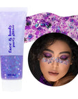 DAGEDA Body Glitter Gel, Face Glitters Body Gel Sequins Shimmer Liquid Eyeshadow, Chunky Glitter for Face Hair Nails, Holographic Cosmetic Laser Powder Festival Glitter Makeup1.7oz (Violet)