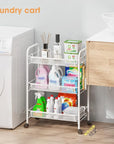 TOOLF 3-Tier Metal Rolling Cart, Mesh Wire Easy Assemble Utility Cart, Storage Trolley on Wheels with 3 Hooks, MetalStorage Shelving Units for Kitchen Bathroom Laundry Room