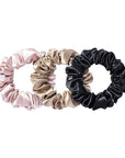 slip Large Scrunchie Multi | Set of 3 Pure Silk Large Scrunchies | Includes 1 Pink, 1 Caramel, 1 Black | 100% Mulberry Silk, Anti-Crease, Gentle on Hair, Reduces Breakage | Stylish & Durable