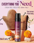 Self Tanner Mousse Kit - 250mL XL & Mitt & Strap | 1-Hour Express Dark Bronze + Plant 30% DHA for Long-Lasting Tan | No Orange Tones, Streak-Free & Odorless | Natural Sunless Glow