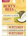 Burt's Bees Lip Balm - Coconut and Pear, Lip Moisturizer With Responsibly Sourced Beeswax, Tint-Free, Natural Origin Conditioning Treatment, 2 Tubes, 0.15 oz.