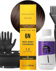 MOEHAIR Hair Coloring Kit | 6N Permanent Hair Color (Dark Blonde), 20 Volume Developer 6%, Coloring Brush, Gloves & Mixing Bowl | Keratin Infused Color | 100% Gray Coverage | Adds Shines & Softness