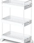 Ronlap 3 Tier Slim Rolling Storage Cart with Wheels Plastic Utility Cart Organizer for Snack Craft Art Postpartum Baby Diaper Nail Makeup in Bathroom Laundry Room Kitchen Bedside Narrow Space, White