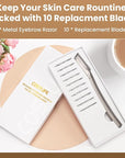Eyebrow Razor Dermaplaning Tool with 10 Blade Refills Exfoliating Face Razors for Women Facial Razor for Peach Fuzz and Eyebrow Hair Removal