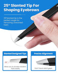 Expert Slant Tip Tweezers with Leather Case, GlamTweeler Sharp & Precision Stainless Steel Tweezer for Eyebrows, Facial Hair and Fine Hairs Removal (Black)