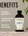 Banyan Botanicals Sesame Oil – Organic & Unrefined Sesame Oil for Skin, Body, Hair & More – Multiple Sizes – 8 oz – Non GMO Sustainably Sourced Vegan