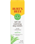 BURTS BEES SPF 30 Calming Day Face Lotion With Aloe and Rice Milk for Sensitive Skin, Sunscreen Face Lotion Soothes Redness and Irritation, 99.4 Percent Natural Origin Skin Care, 1.8 oz. Tube