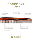 Kent 9T Tortoise Fine and Wide Tooth Comb Detangler - Large Handmade and Saw-Cut Dressing Combsw,for Wet and Dry, Hair Comb for Women and Durable Grooming Comb for Men Made in England