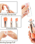 kullder 5-in-1 Makeup Brush Travel Makeup Brush set Dual Ended Mini Makeup Brush Pen Foundation Powder Concealer Shadow Blush Makeup Brushes with 2 Sponge Puff Womens Gift Idea for Beauty Lover