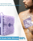 Silicone Body Scrubber Women, Dual-Sided Design Exfoliating Body Brush Buffer Scrubber and Scalp Massager, Shower Scrubber for Body, Silicone Loofah, Ergonomic No-Slip, Easy to Clean(Purple)