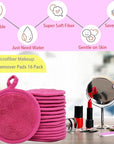 Reusable Makeup Remover Pads 16 Pack Microfiber Cleansing Facial Rounds Wipes Face, Eyes, Lips(3.5inch, dark pink)