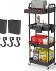 4 Tier Rolling Utility Cart with Drawer,REBECAT Utility Cart Made of Multifunctional Storage Organizer Tool for Kitchen,Bathroom,Living Room,Office(Black)