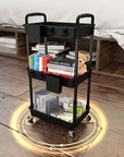 3 Tier Rolling Utility Cart with Handle,REBECAT Utility Cart Made of Multifunctional Storage Organizer Tool for Kitchen,Bathroom,Living Room,Office(Black)