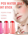 3 PCS Cooling Water Jelly Tint/Blush,Chill (Poppy Pink+Coral+Berry) Lip